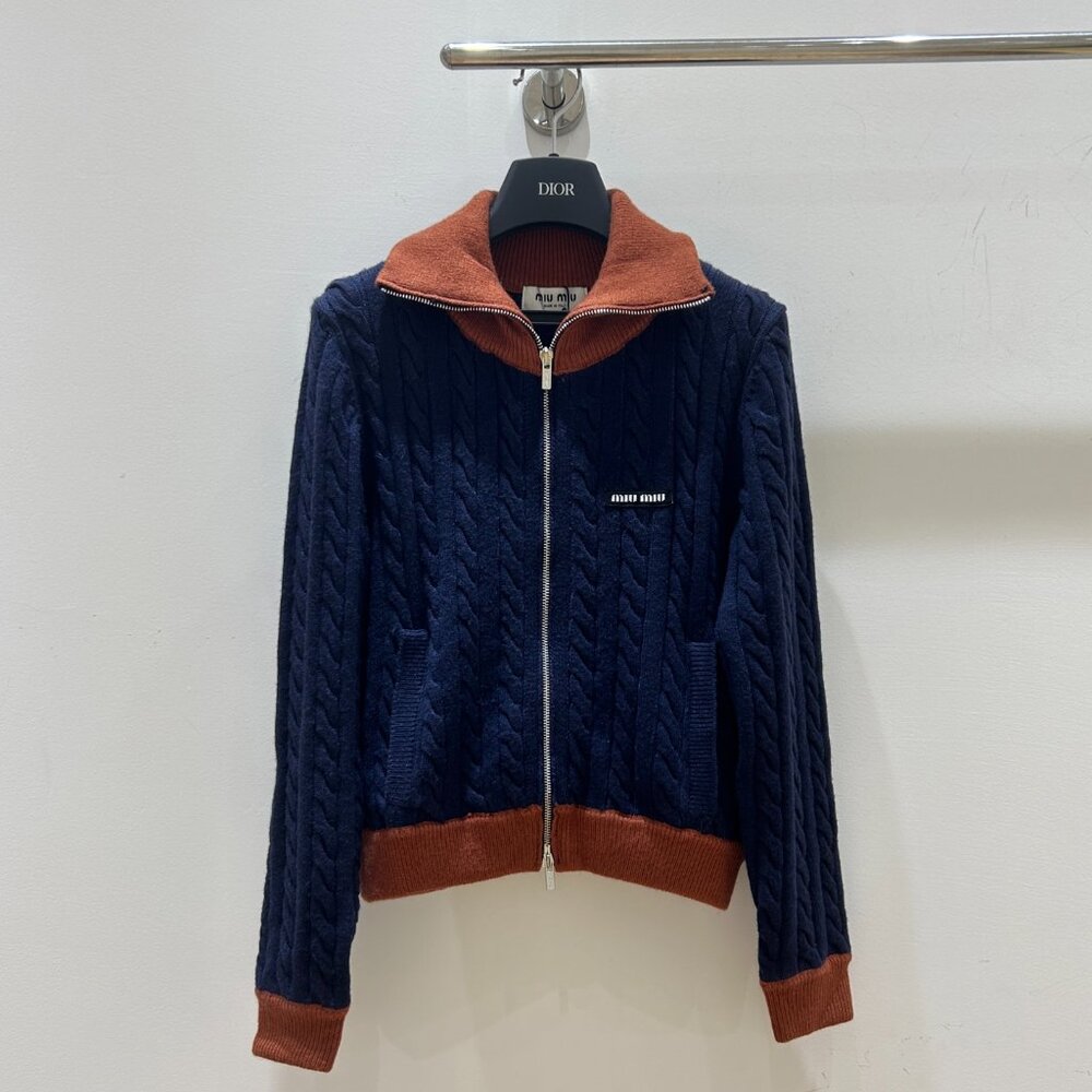 Miu Miu college style letter double zipper jacket